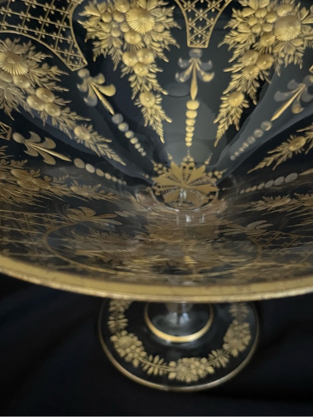 Antique Early 1900 Bohemian Glass, Tazza/Compote Dish, Moser-style, Gold Gilding - Picture 12 of 15